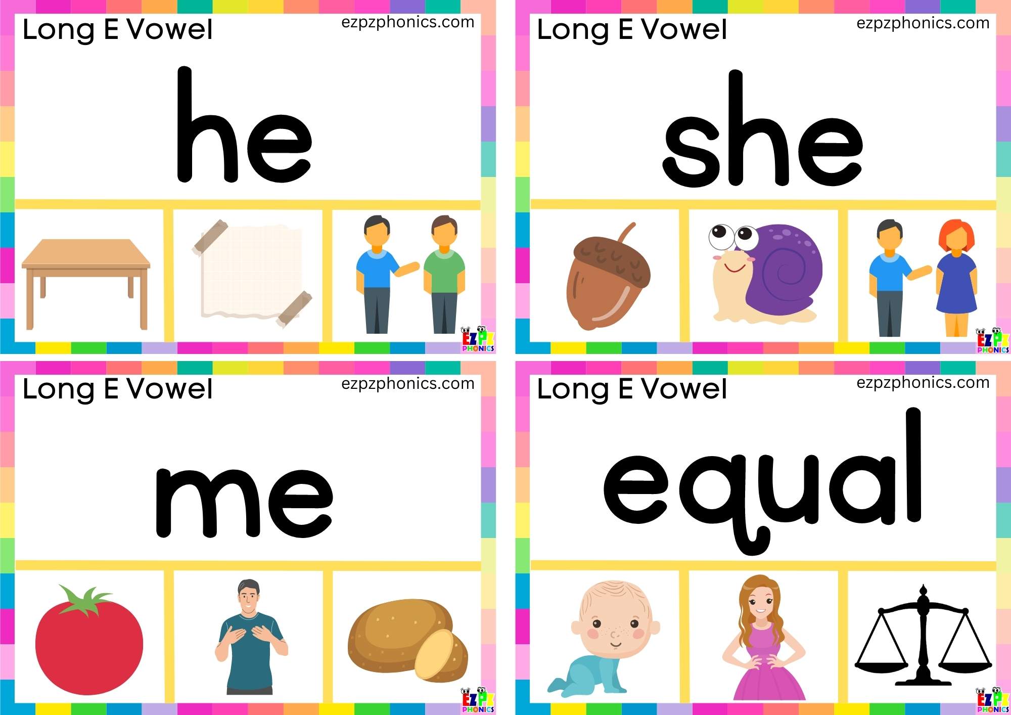Read the word and clip the correct image Clip cards for long e vowel e words group 1